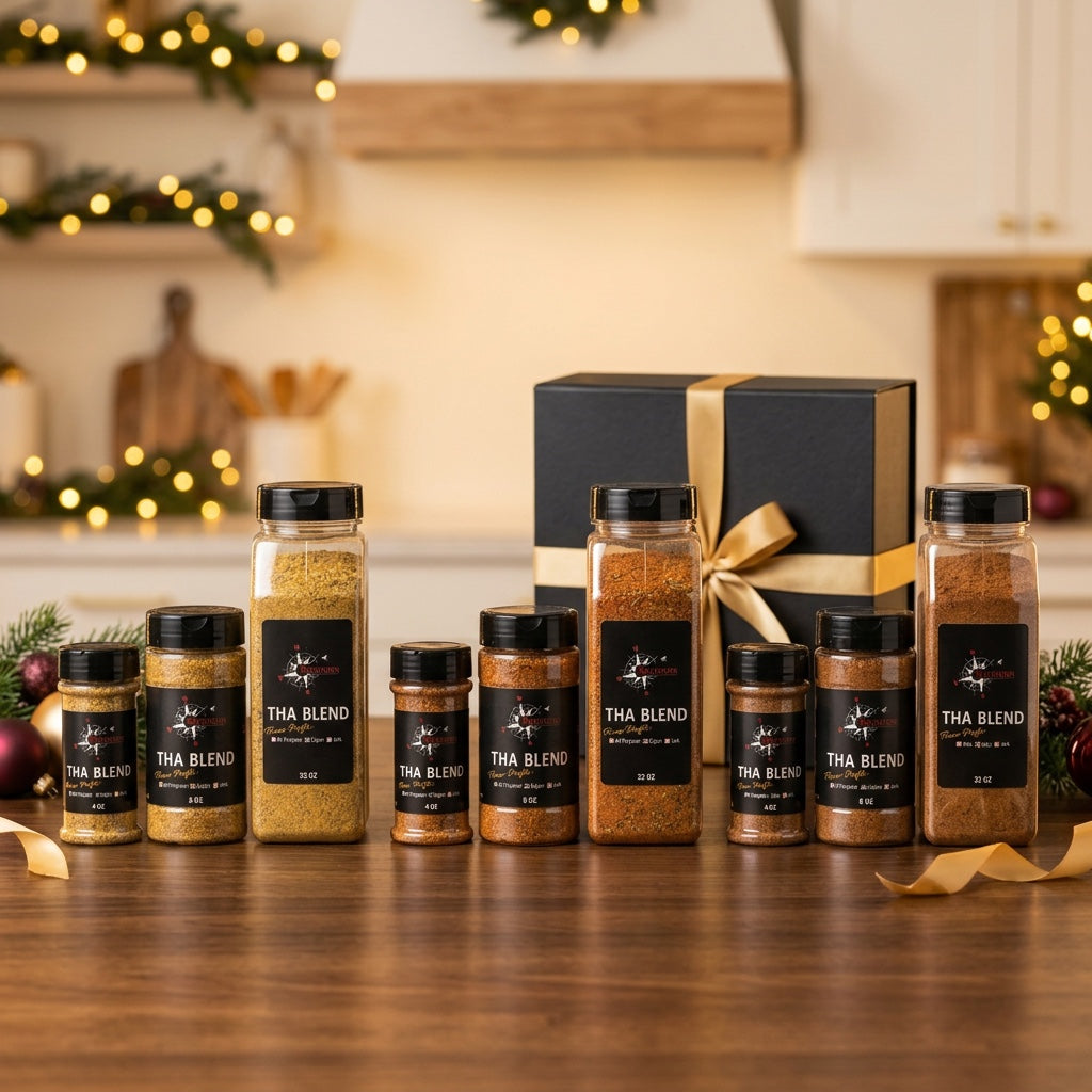 Tha Blend holiday seasoning collection in the original product photograph